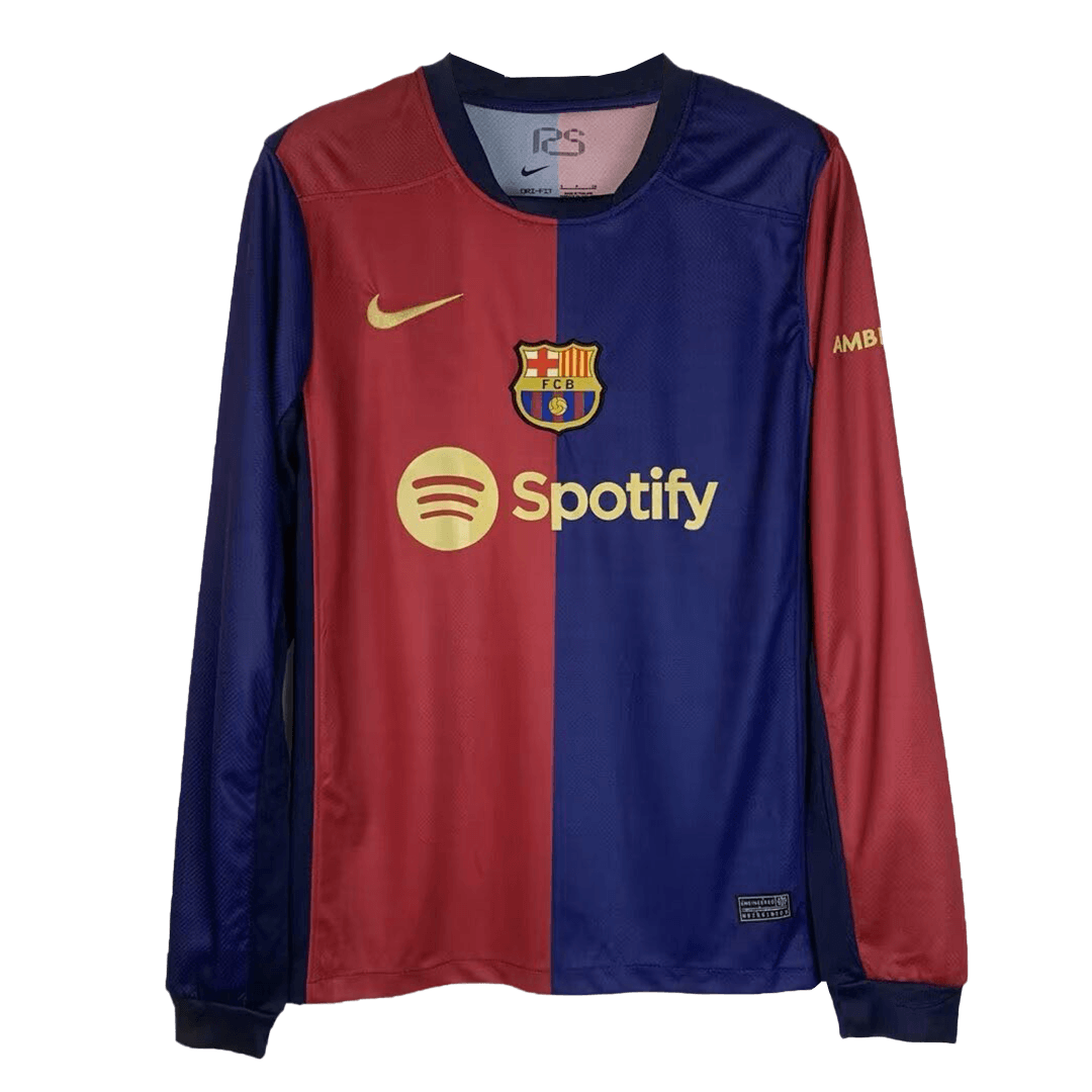 Men S Barcelona Home Long Sleeves Soccer Jersey Shirt 2024 25 Fan