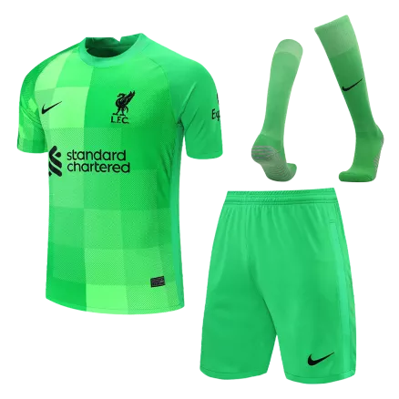 Kids Liverpool Goalkeeper Soccer Jersey Whole Kit (Jersey+Shorts+Socks) 2021/22 - Pro Jersey Shop
