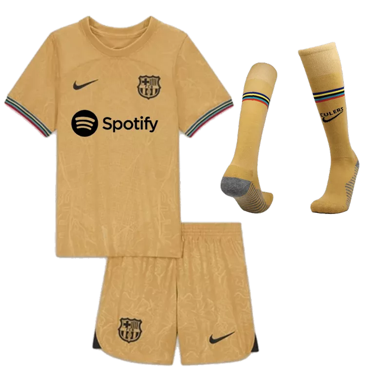 Kids Barcelona Away Soccer Jersey Whole Kit (Jersey+Shorts+Socks) 2022/23 - Pro Jersey Shop