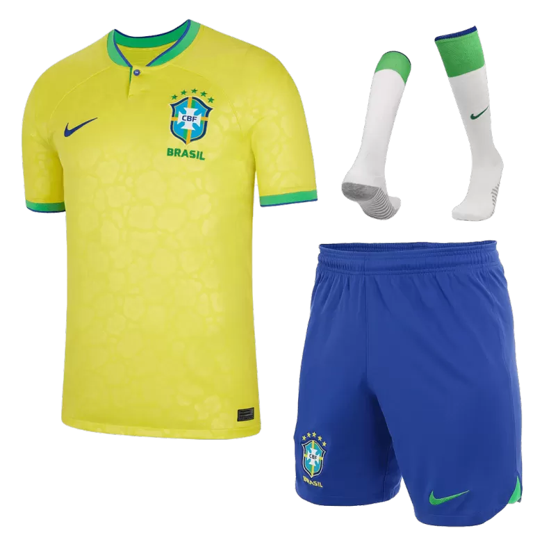 Men's Brazil Home Soccer Jersey Whole Kit (Jersey+Shorts+Socks) 2022 - World Cup 2022 - Fan Version - Pro Jersey Shop