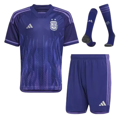 Kids Argentina Away Soccer Jersey Whole Kit (Jersey+Shorts+Socks) 2022 - Wrold Cup 2022 - Pro Jersey Shop