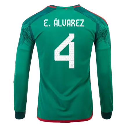 Men's E.ÁLVAREZ #4 Mexico Home Soccer Long Sleeves Jersey Shirt 2022 - Pro Jersey Shop