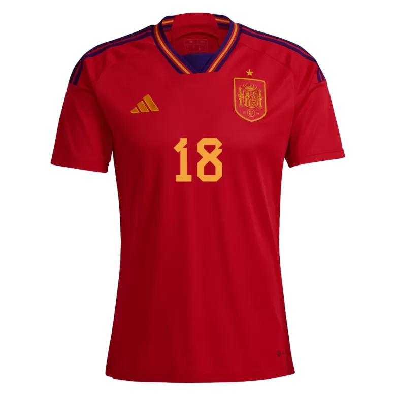 Men's JORDI ALBA #18 Spain Home Soccer Jersey Shirt 2022 - World Cup 2022 - Fan Version - Pro Jersey Shop
