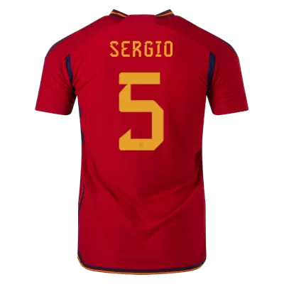 Men's Authentic SERGIO #5 Spain Home Soccer Jersey Shirt 2022 World Cup 2022 - Pro Jersey Shop