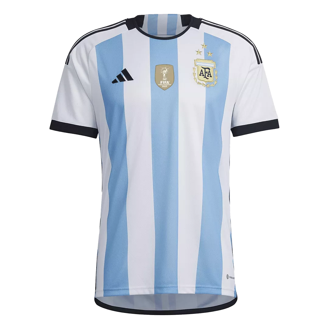 Men's Replica Argentina Three Stars Champion Edition Home Soccer Jersey Kit (Jersey+Shorts) 2022 Adidas - Pro Jersey Shop