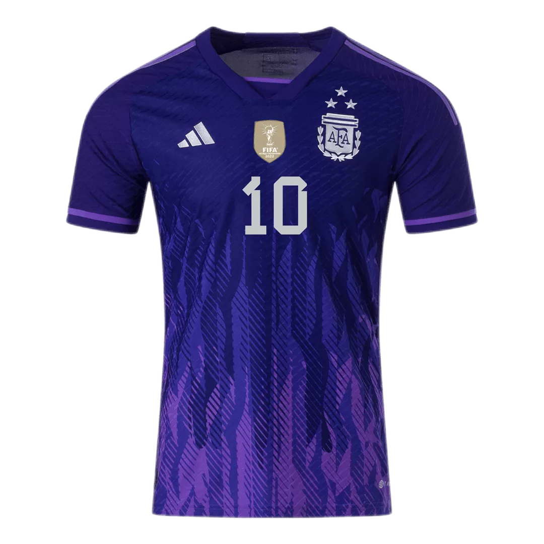 Men's Authentic Messi #10 Argentina Three Stars Champion Edition Away Soccer Jersey Shirt 2022 Adidas World Cup 2022 - Pro Jersey Shop