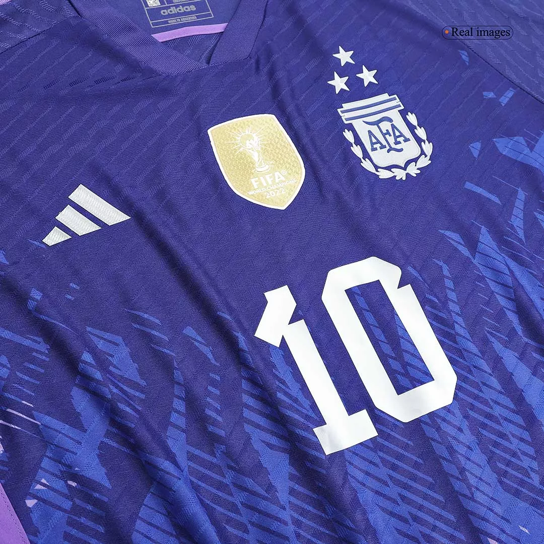 Men's Authentic Messi #10 Argentina Three Stars Champion Edition Away Soccer Jersey Shirt 2022 Adidas World Cup 2022 - Pro Jersey Shop