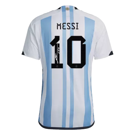 Men's Replica SignMESSI #10 Argentina 3 Stars Home Soccer Jersey Shirt 2022 - World Cup 2022 - Pro Jersey Shop