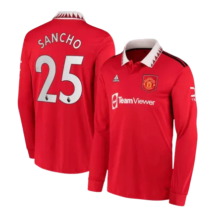 Men's SANCHO #25 Manchester United Home Soccer Long Sleeves Jersey Shirt 2022/23 - Pro Jersey Shop