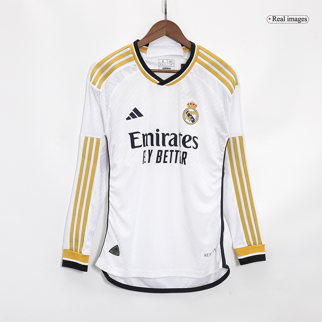 Adidas Real Madrid Long Sleeve Tchouameni Home Jersey w/ Champions League + Club World Cup Patches 23/24 (White) Size M