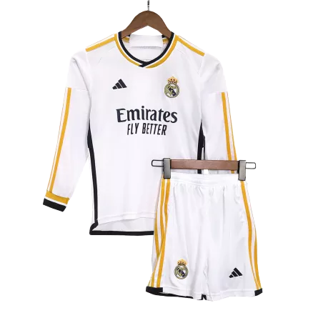 Kids Real Madrid Home Long Sleeve Soccer Jersey Kit (Jersey+Shorts) 2023/24 - Pro Jersey Shop