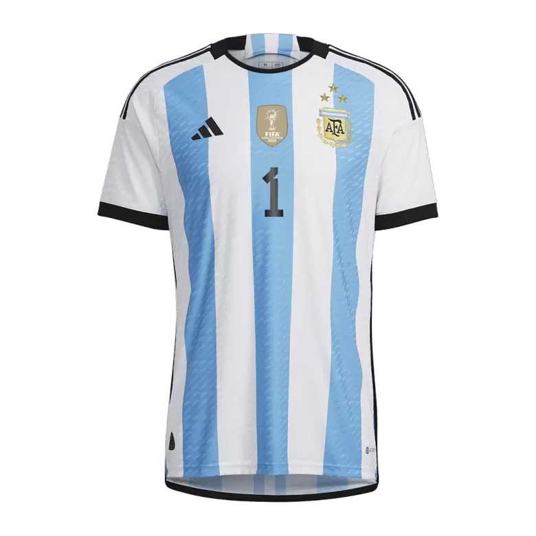 Men's Authentic ARMANI #1 Argentina 3 Stars Home Soccer Jersey Shirt 2022 World Cup 2022 - Pro Jersey Shop