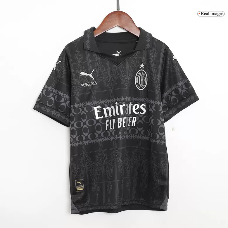 Kids AC Milan x Pleasures Fourth Away Soccer Jersey Kit (Jersey+Shorts) 2023/24-Dark version - Pro Jersey Shop