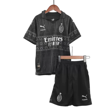 Kids AC Milan x Pleasures Fourth Away Soccer Jersey Kit (Jersey+Shorts) 2023/24-Dark version - Pro Jersey Shop