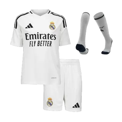 Premium Quality Kids Real Madrid Home Soccer Jersey Whole Kit (Jersey+Shorts+Socks) 2024/25 - Pro Jersey Shop