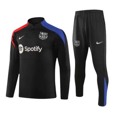 Men's Barcelona Zipper Tracksuit Sweat Shirt Kit (Top+Trousers) 2024/25 -Black - Pro Jersey Shop