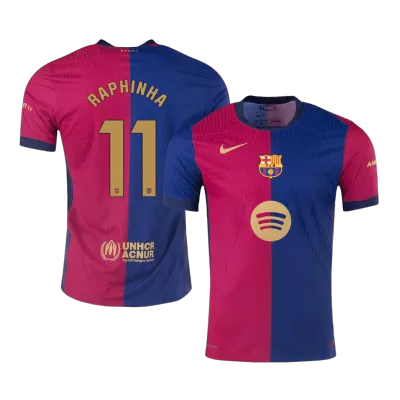 Men's Authentic RAPHINHA #11 Barcelona Home Soccer Jersey Shirt 2024/25 Spotify Logo Without Text- Player Version - Pro Jersey Shop