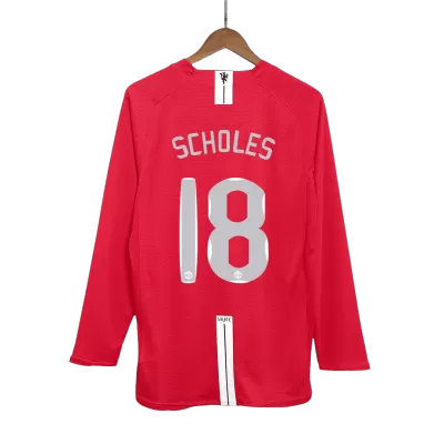 UCL Men's Retro 2007/08 SCHOLES #18 Manchester United Home Long Sleeves Soccer Jersey Shirt - Pro Jersey Shop