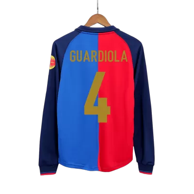 Men's Retro 1999/00 GUARDIOLA #4 Barcelona Home 100th Anniversary Long Sleeves Soccer Jersey Shirt - Pro Jersey Shop