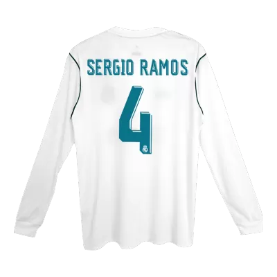 Men's Retro 2017/18 Replica SERGIO RAMOS #4 Real Madrid Home Long Sleeves Soccer Jersey Shirt - Pro Jersey Shop